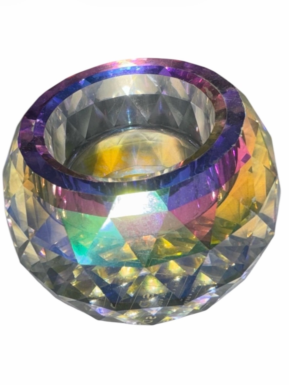 Simon Designs Crystal Diamond Cut Faceted Round Candle Holder